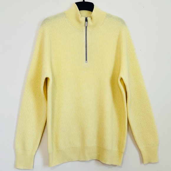 Vinyard Vines/Shep & Ian Men's cashmere light yellow 1/4 Zip ribbed knit sweater